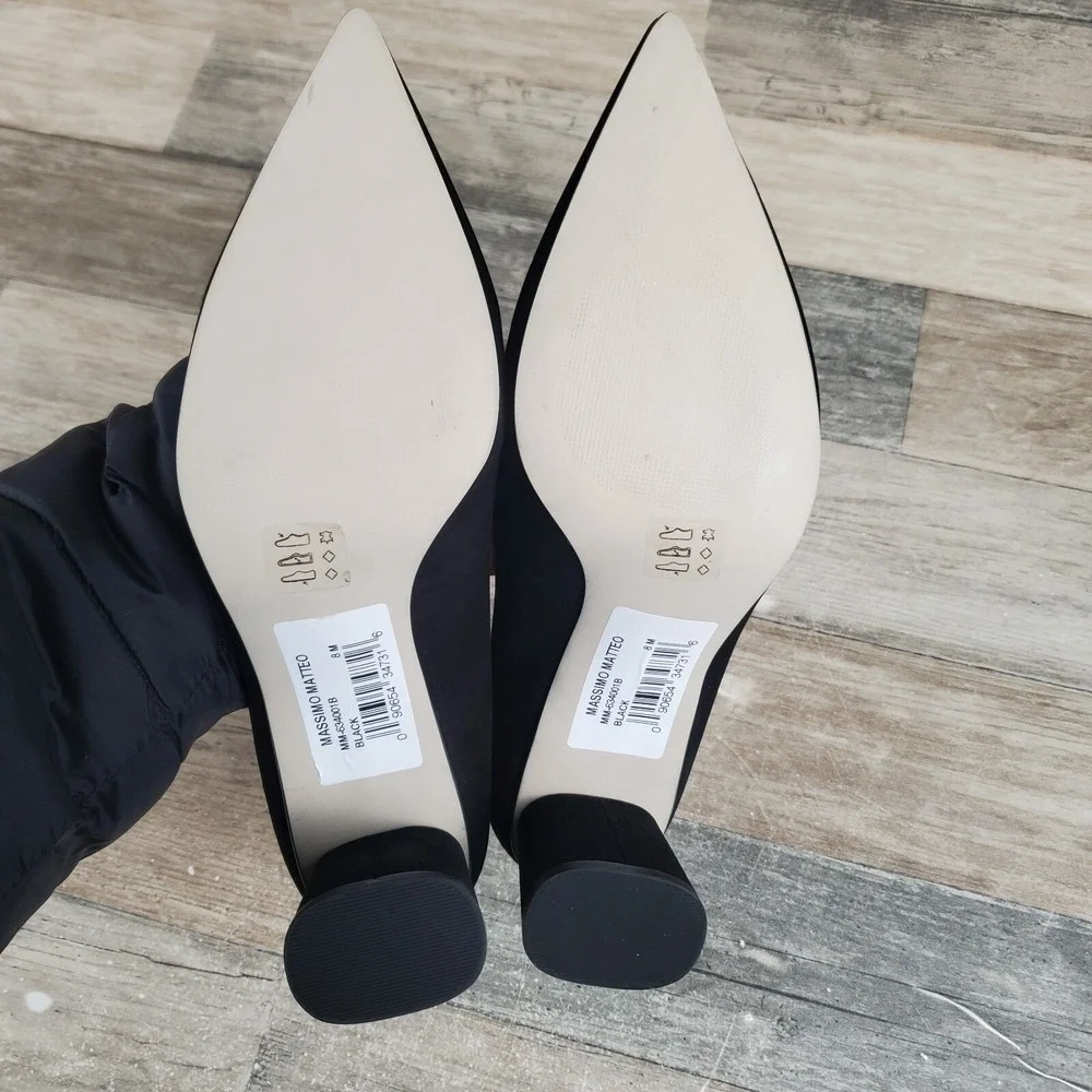Massimo Matteo Daisy Womens Pumps Sz 8 M Block Heel Black Nubuck Slip-On Shoes